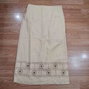 Giorgio Fiorlini Women's 16W Midi Embroidered Elastic Waist Linen Skirt Beads